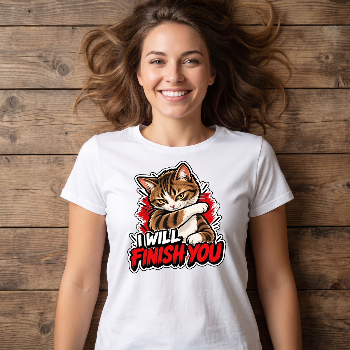 I Will Finish You Sassy Cat T-Shirt | Funny Comic-Style Cat Meme Tee