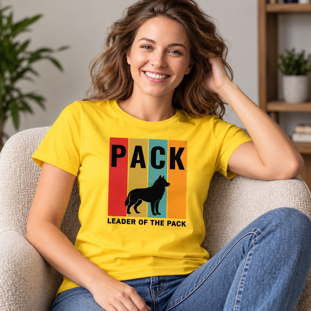 Leader of the Pack Retro Dog T-Shirt | Vintage Stripe Wolf Silhouette Tee